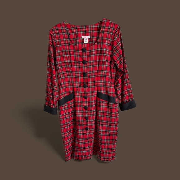 Vintage 90s Compagnie Internationale Express Plaid Dress Button Front - size 8 - Picture 2 of 3